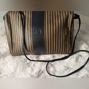 FENDI Vintage 90’s Pequin Striped Black and Brown Crossbody Bag